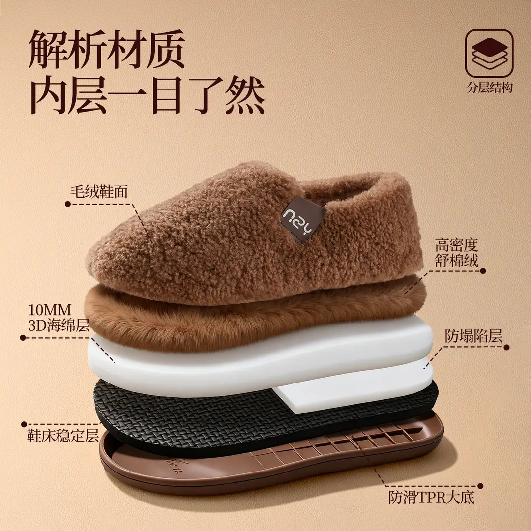 Qidan Shoe Factory Cotton Slippers for Women, Autumn and Winter Home Indoor Fleece-Lined Warm Anti-Slip Couple Bag Heel Cotton Shoes for Men - Image 12