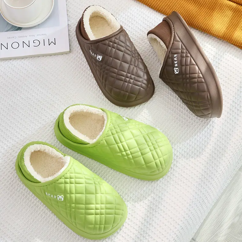 Women's Cream Waterproof Quilted Slippers Autumn Winter - Image 6