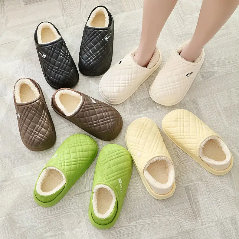 Women's Cream Waterproof Quilted Slippers Autumn Winter - Image 7