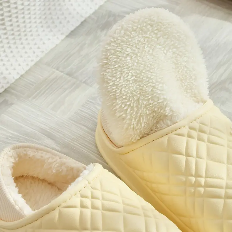 Women's Cream Waterproof Quilted Slippers Autumn Winter - Image 8