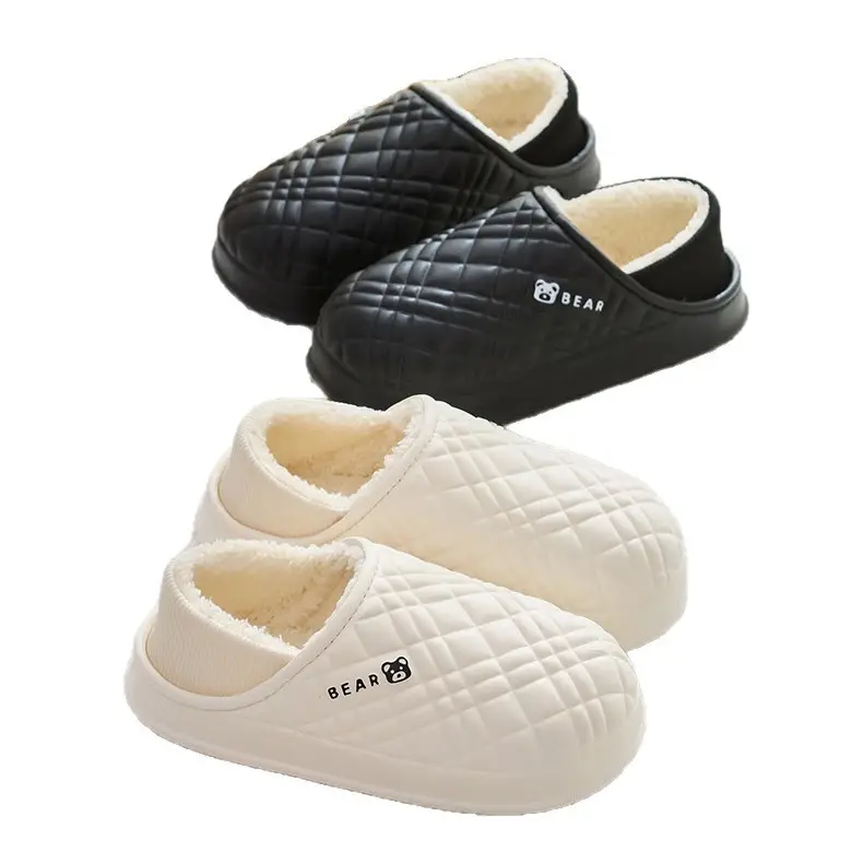 Women's Cream Waterproof Quilted Slippers Autumn Winter - Image 10