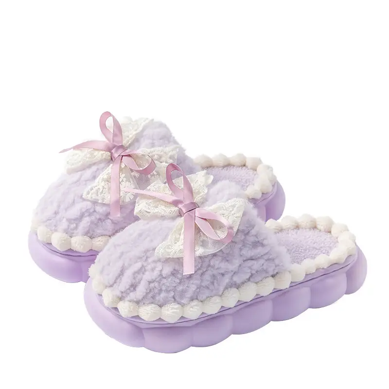 Autumn Winter Bow Furry Slippers for Women - Image 7