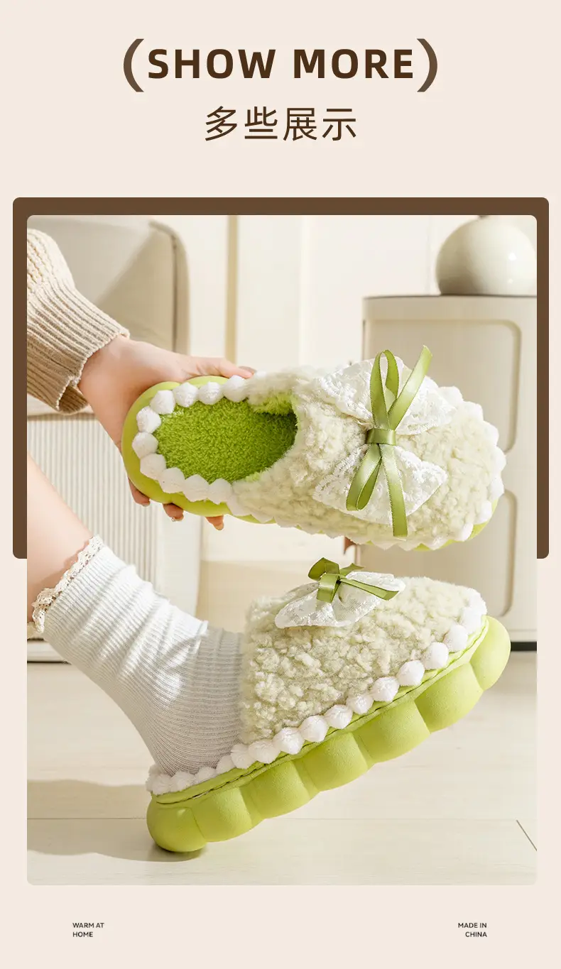 Autumn Winter Bow Furry Slippers for Women — feature 11