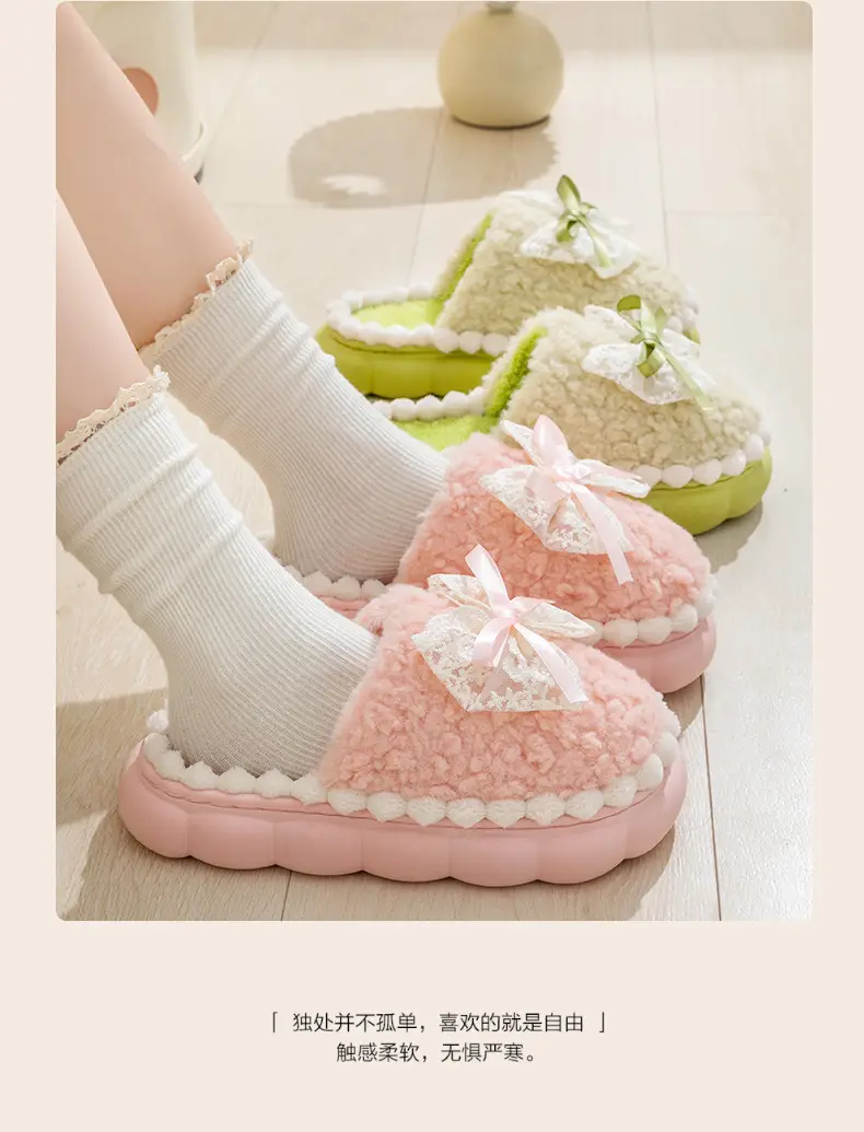 Autumn Winter Bow Furry Slippers for Women — feature 12