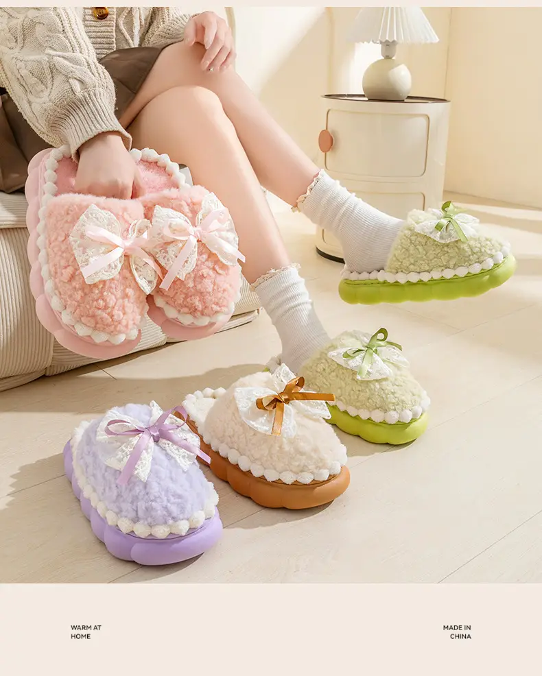 Autumn Winter Bow Furry Slippers for Women — feature 13
