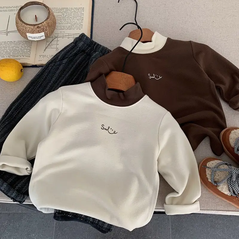 Boys Sweatshirt Set Brown White Letter Print Long Sleeve - Image 2