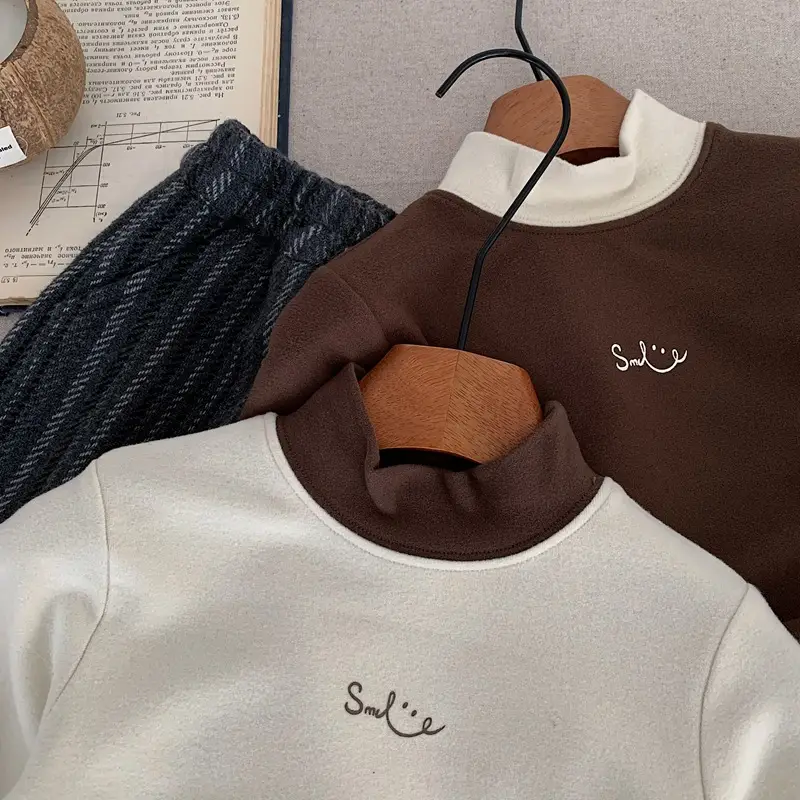 Boys Sweatshirt Set Brown White Letter Print Long Sleeve - Image 3