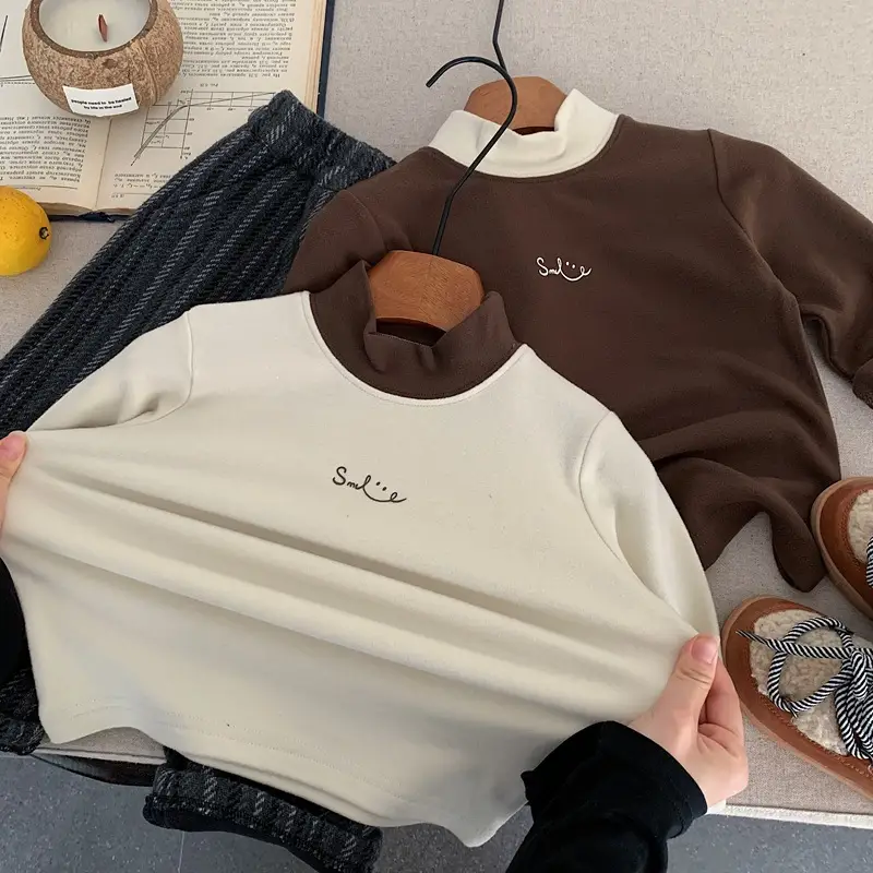 Boys Sweatshirt Set Brown White Letter Print Long Sleeve — feature 1