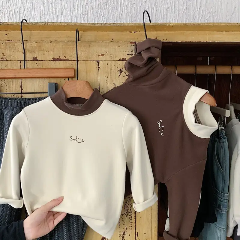 Boys Sweatshirt Set Brown White Letter Print Long Sleeve — feature 10