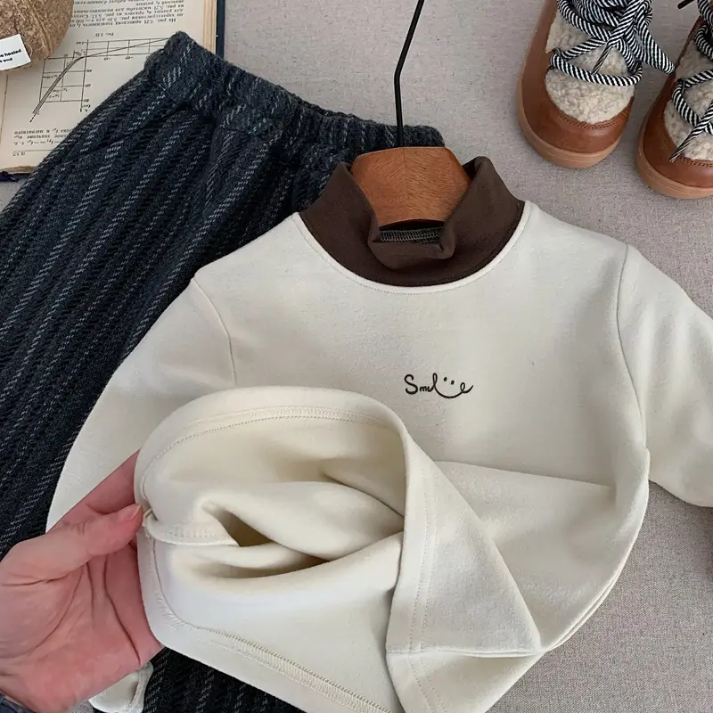 Boys Sweatshirt Set Brown White Letter Print Long Sleeve — feature 6