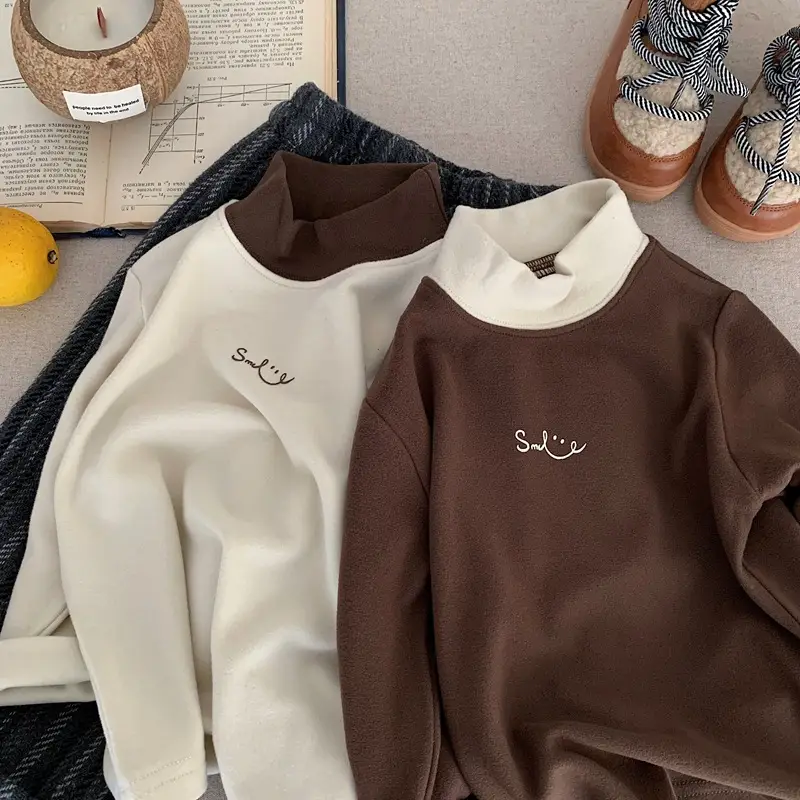 Boys Sweatshirt Set Brown White Letter Print Long Sleeve — feature 8