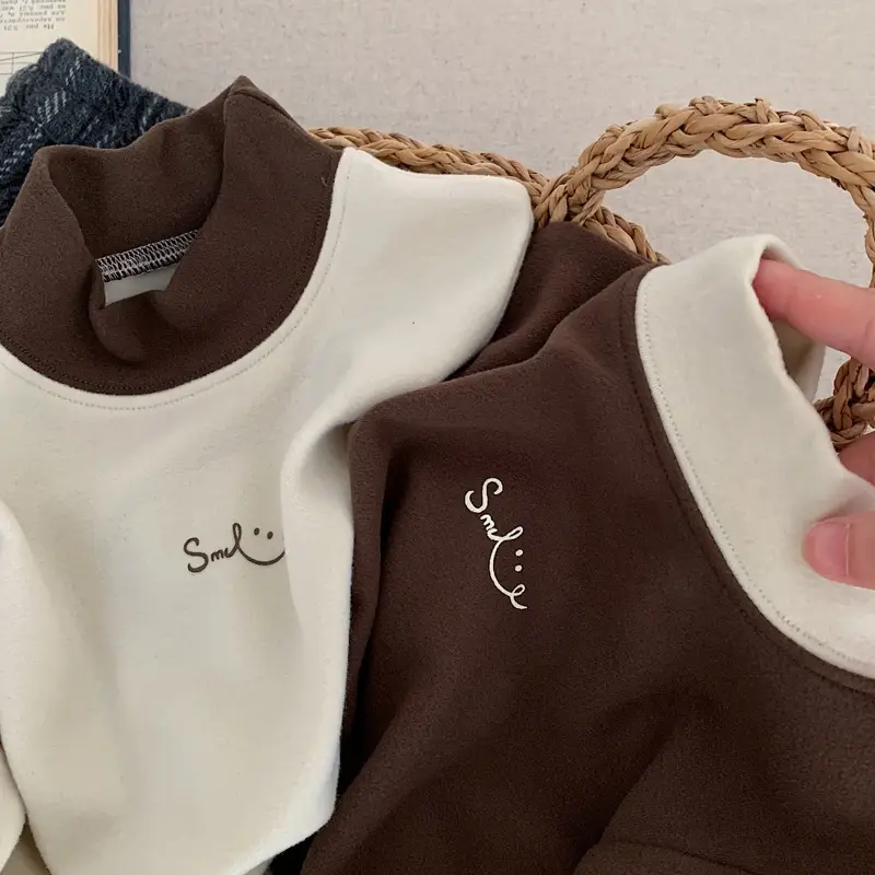 Boys Sweatshirt Set Brown White Letter Print Long Sleeve — feature 9
