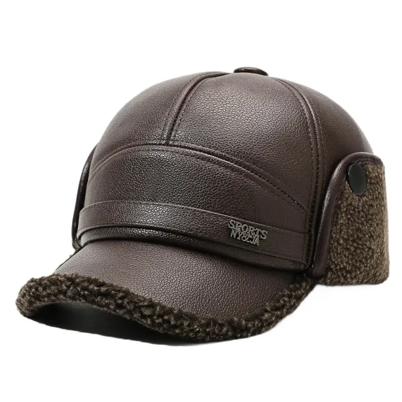 Men's Wool Ear Protection Cap Brown Winter Cold Proof