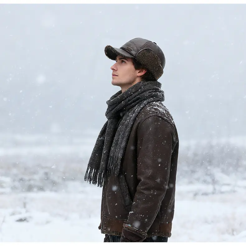 Men's Wool Ear Protection Cap Brown Winter Cold Proof — feature 2