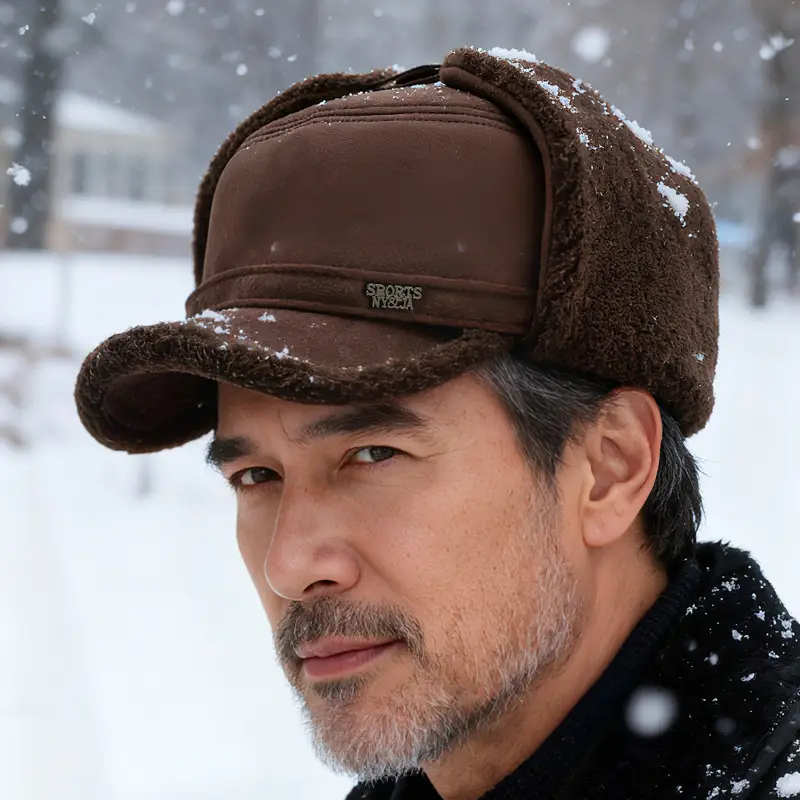 Men's Warm Brown Wool Ear Hat Winter Ear Protection Cap - Image 3