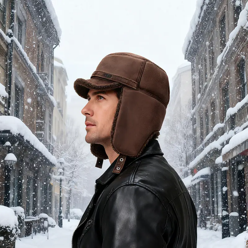 Men's Warm Brown Wool Ear Hat Winter Ear Protection Cap - Image 4