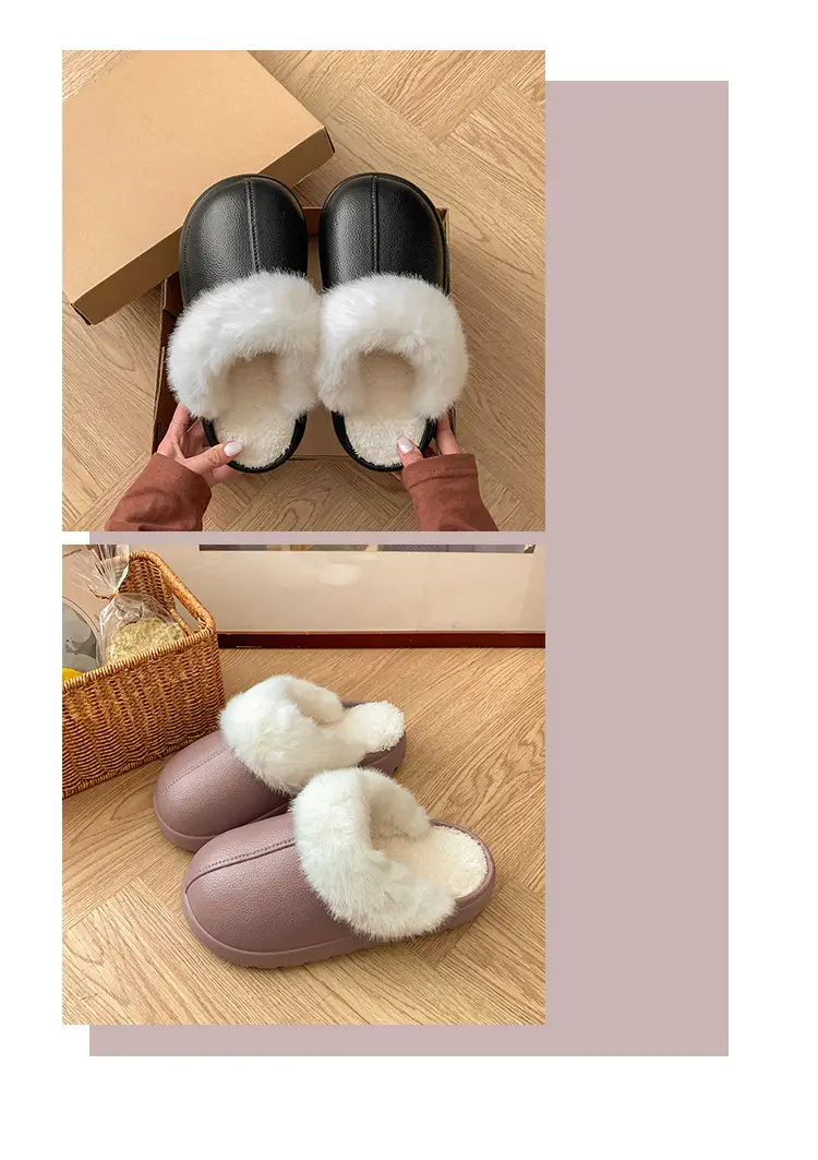 Women's Green Cotton Slippers with Faux Fur Trim — feature 10
