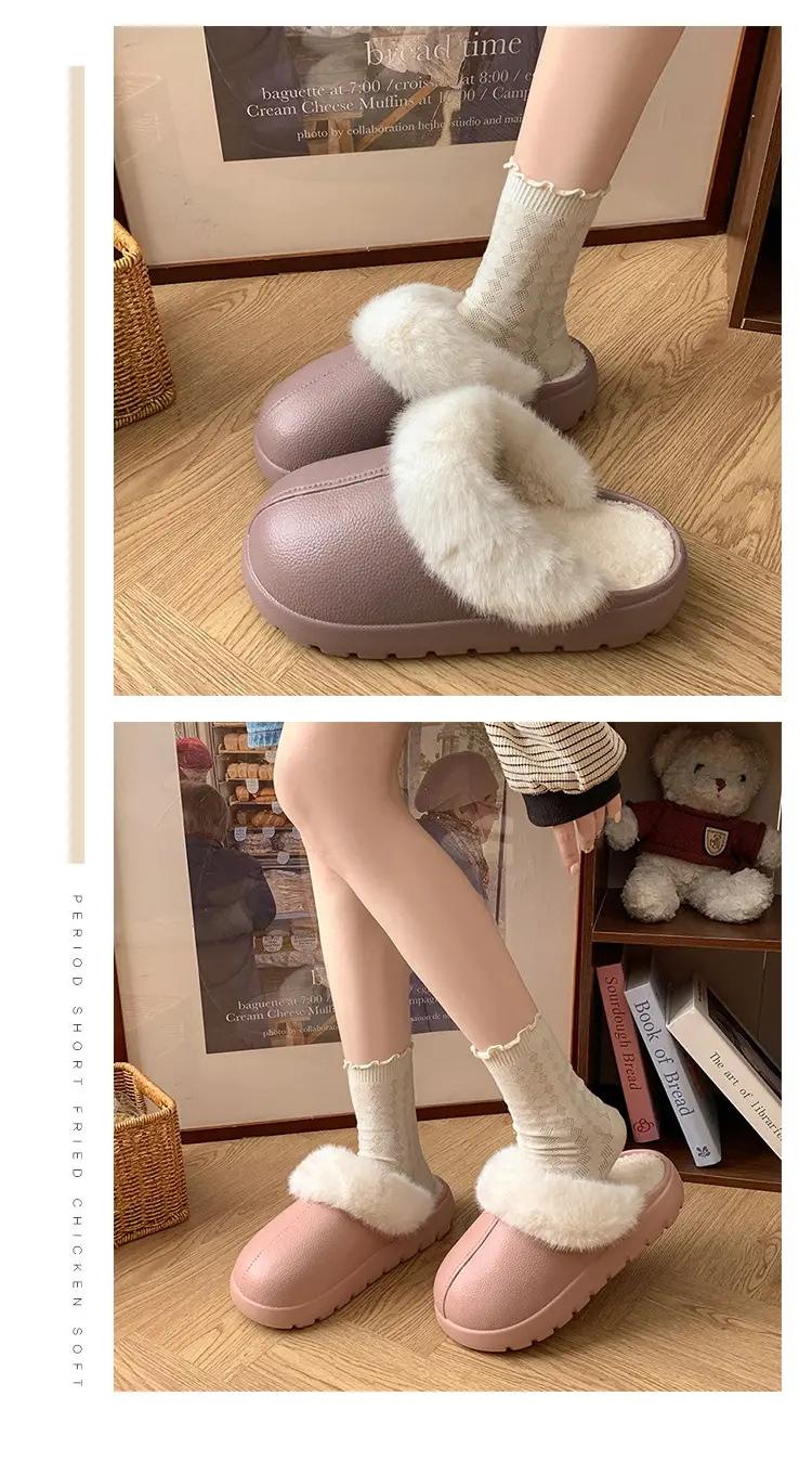 Women's Green Cotton Slippers with Faux Fur Trim — feature 4