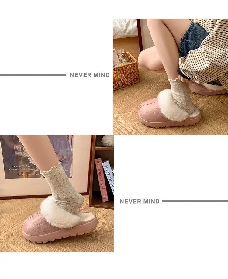 Women's Green Cotton Slippers with Faux Fur Trim — feature 5