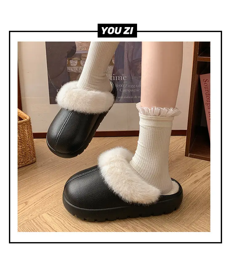 Women's Green Cotton Slippers with Faux Fur Trim — feature 6