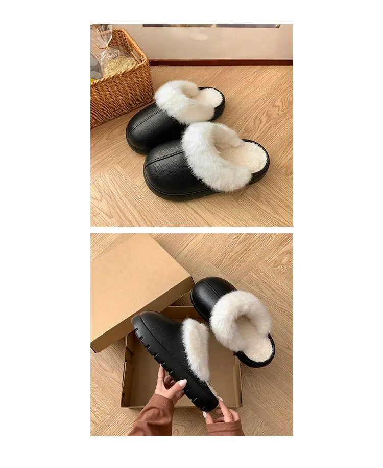Women's Green Cotton Slippers with Faux Fur Trim — feature 9