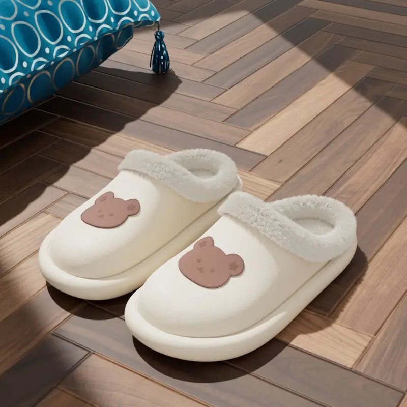 Blue Bear Embroidered Warm Indoor Slippers Winter 2025