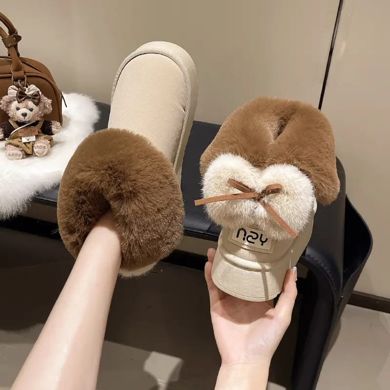 Qidan Shoe Factory Winter Snow Boots for Women, Fleece-Lined, Thickeneded, Warm, Fashionable, Thick-Soled, Non-Slip, Outer Wear, Furry Cotton Shoes for Women
