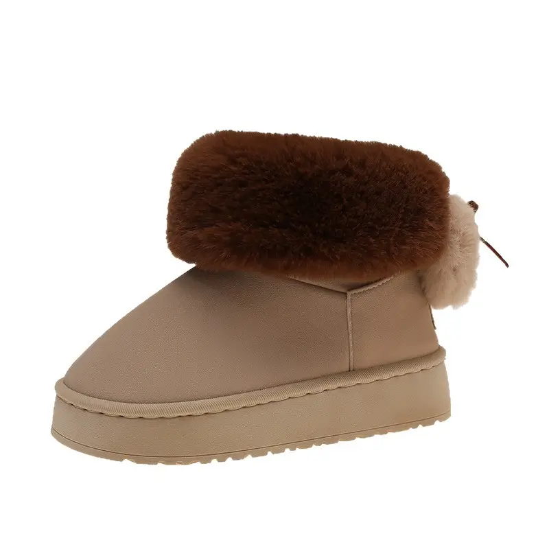 Qidan Shoe Factory Winter Snow Boots for Women, Fleece-Lined, Thickeneded, Warm, Fashionable, Thick-Soled, Non-Slip, Outer Wear, Furry Cotton Shoes for Women