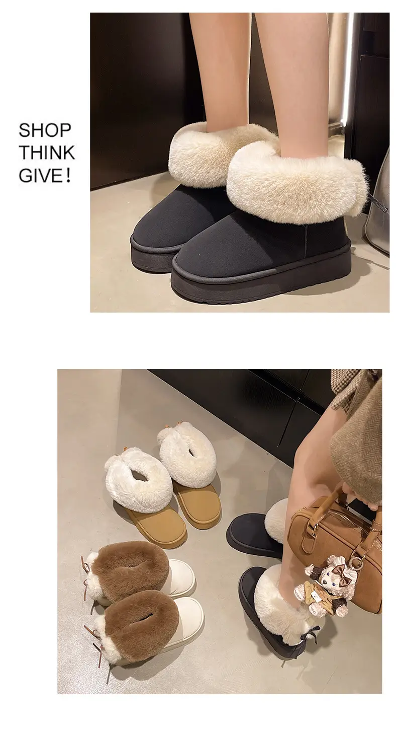 Qidan Shoe Factory Winter Snow Boots for Women, Fleece-Lined, Thickeneded, Warm, Fashionable, Thick-Soled, Non-Slip, Outer Wear, Furry Cotton Shoes for Women — feature 6