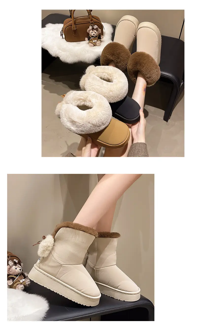 Qidan Shoe Factory Winter Snow Boots for Women, Fleece-Lined, Thickeneded, Warm, Fashionable, Thick-Soled, Non-Slip, Outer Wear, Furry Cotton Shoes for Women — feature 8