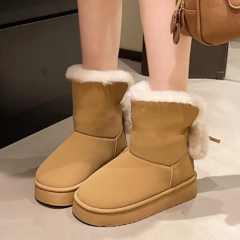 Qidan Shoe Factory Winter Snow Boots for Women, Fleece-Lined, Thickeneded, Warm, Fashionable, Thick-Soled, Non-Slip, Outer Wear, Furry Cotton Shoes for Women