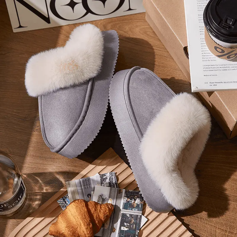 4cm Thick-Soled Baotou Cotton Slippers for Women in Autumn and Winter, Non-Slip, Thickeneded Outer Wear, Warm Eva Slippers for Men with Poop Feeling and Velvet Slippers - Image 4
