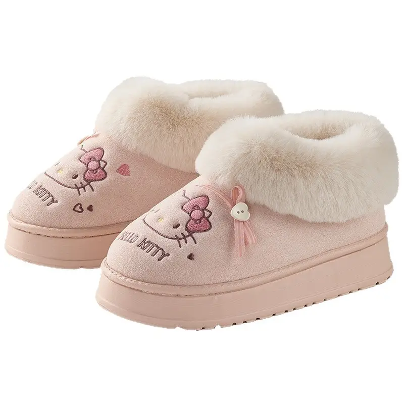 Qidan Shoe Factory Genuine Kt Cat Cotton Slippers for Women in Autumn and Winter Home Indoor Fleece-Lined Warm Anti-Slip Bag Heel Cotton Shoes for Women