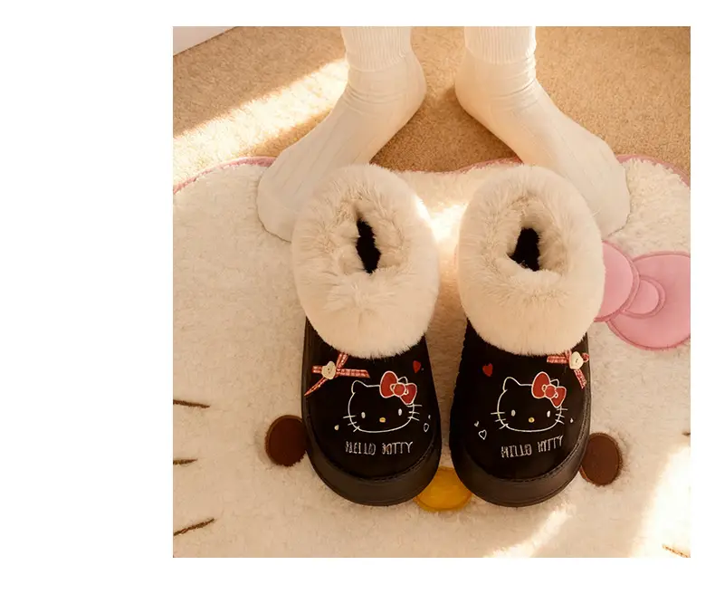 Qidan Shoe Factory Genuine Kt Cat Cotton Slippers for Women in Autumn and Winter Home Indoor Fleece-Lined Warm Anti-Slip Bag Heel Cotton Shoes for Women — feature 4