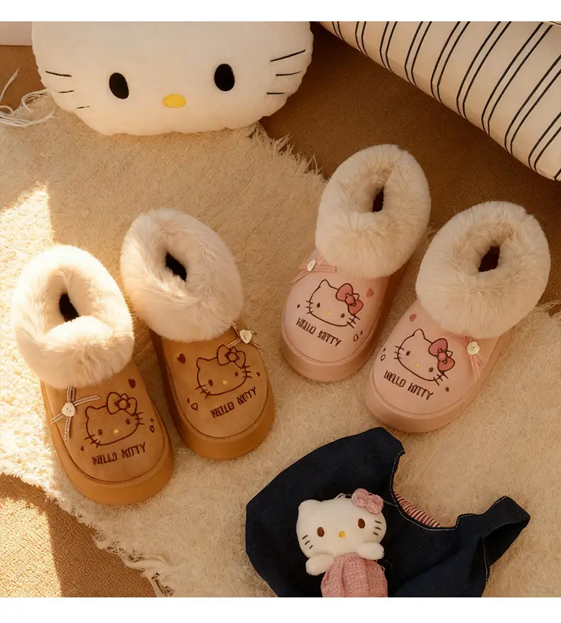 Qidan Shoe Factory Genuine Kt Cat Cotton Slippers for Women in Autumn and Winter Home Indoor Fleece-Lined Warm Anti-Slip Bag Heel Cotton Shoes for Women — feature 7