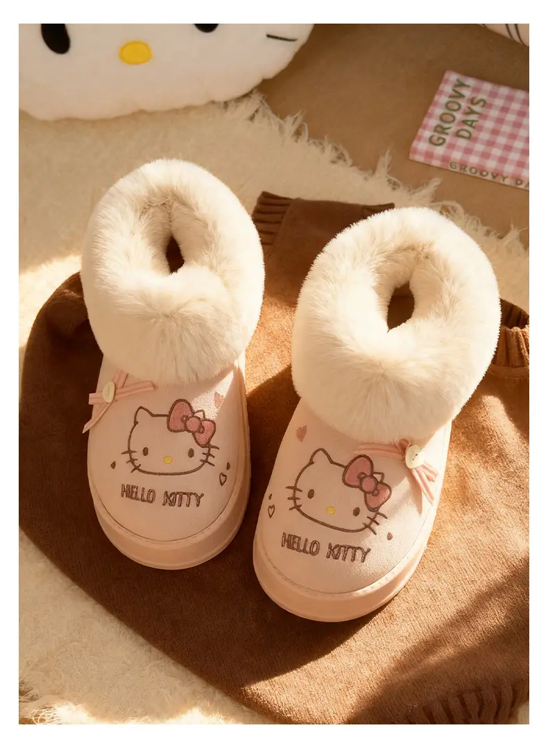 Qidan Shoe Factory Genuine Kt Cat Cotton Slippers for Women in Autumn and Winter Home Indoor Fleece-Lined Warm Anti-Slip Bag Heel Cotton Shoes for Women — feature 8