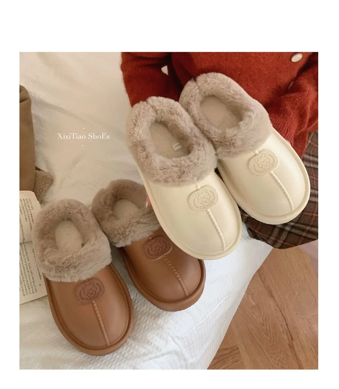 Casual Outer Wear Lightweight Flats Cotton Slippers for Women's Home Indoor Fleece-Lined Warm Eva Winter New Dormitory Cotton Shoes — feature 17