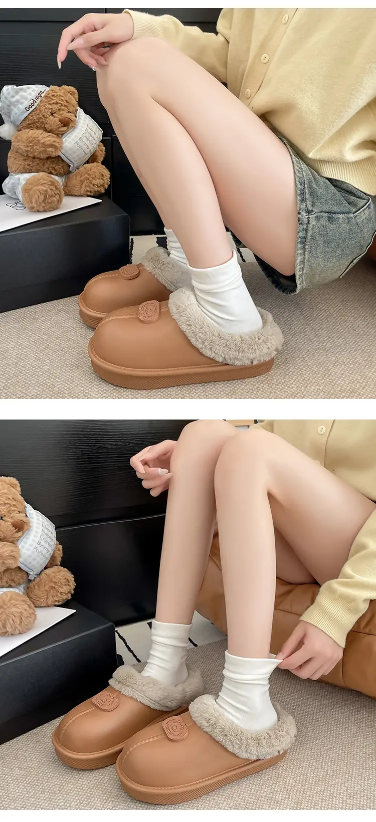 Casual Outer Wear Lightweight Flats Cotton Slippers for Women's Home Indoor Fleece-Lined Warm Eva Winter New Dormitory Cotton Shoes — feature 41