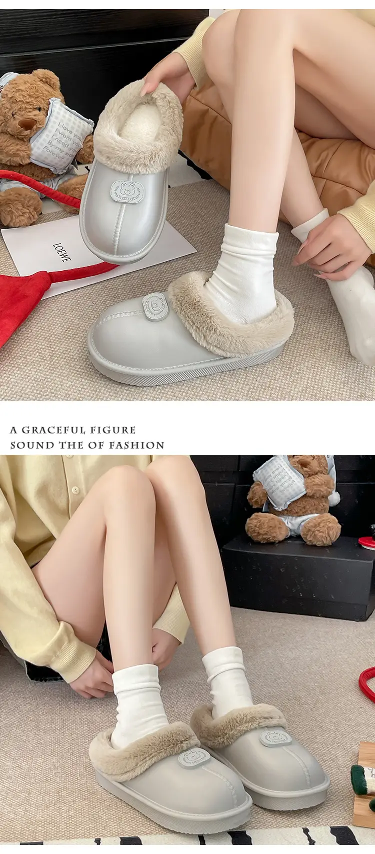 Casual Outer Wear Lightweight Flats Cotton Slippers for Women's Home Indoor Fleece-Lined Warm Eva Winter New Dormitory Cotton Shoes — feature 42