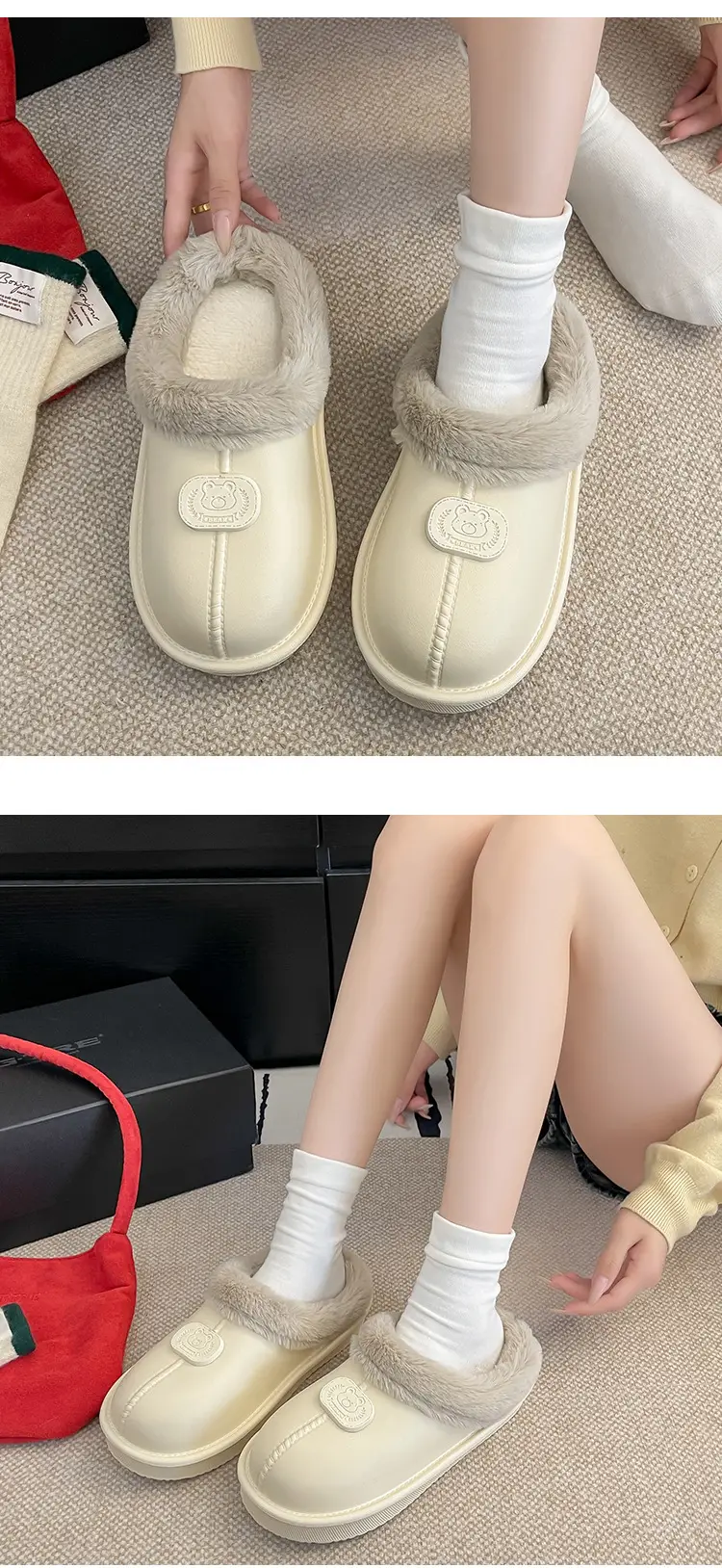 Casual Outer Wear Lightweight Flats Cotton Slippers for Women's Home Indoor Fleece-Lined Warm Eva Winter New Dormitory Cotton Shoes — feature 44