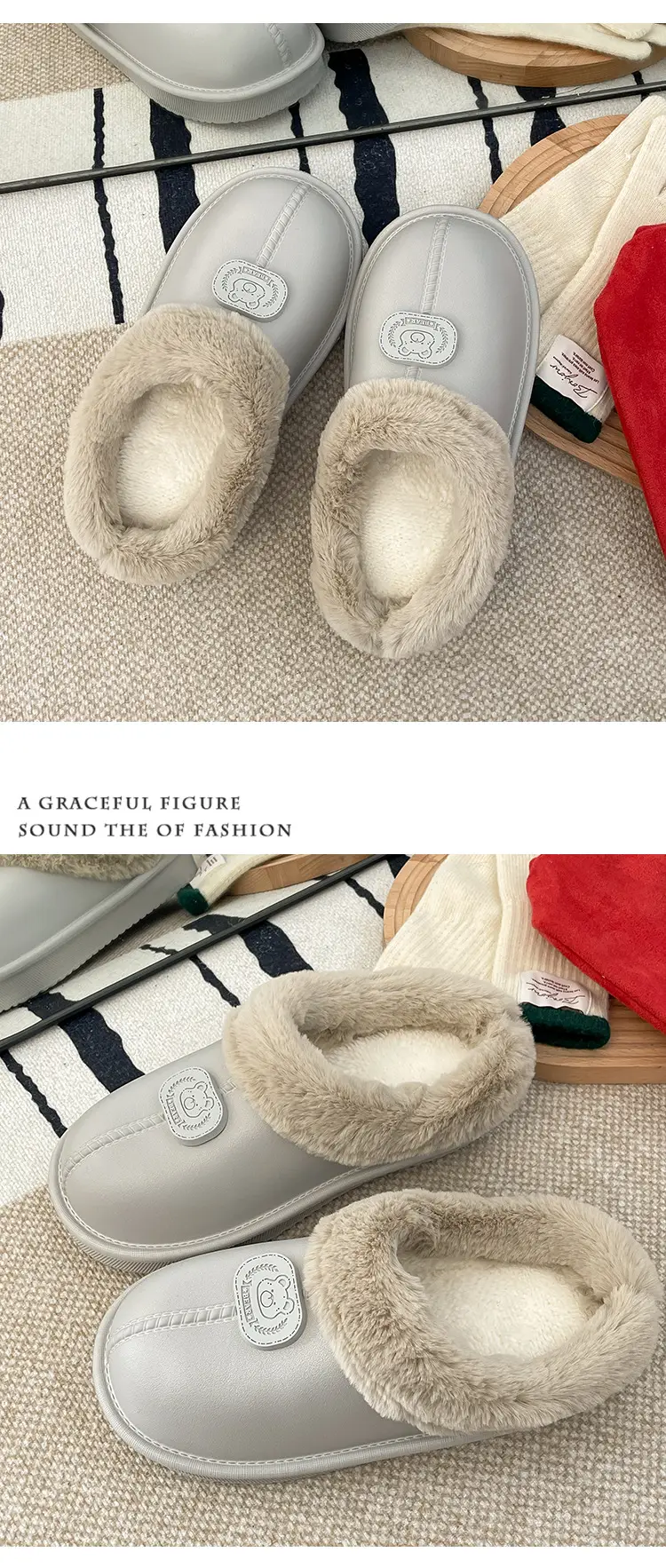 Casual Outer Wear Lightweight Flats Cotton Slippers for Women's Home Indoor Fleece-Lined Warm Eva Winter New Dormitory Cotton Shoes — feature 47