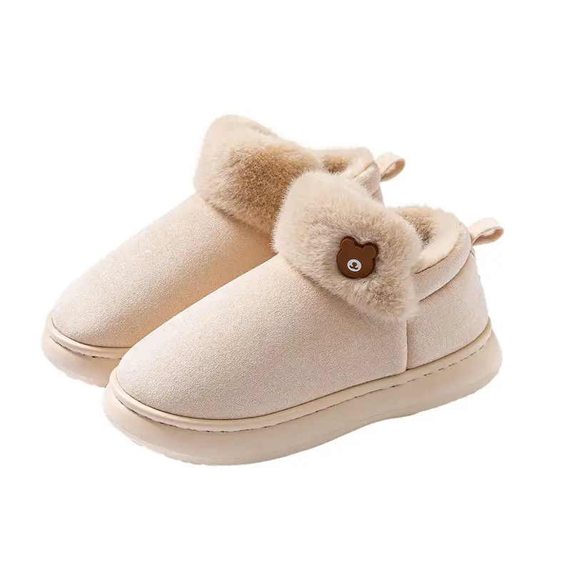 Women Bear Fur Slippers Warm Winter Indoor Home Shoes