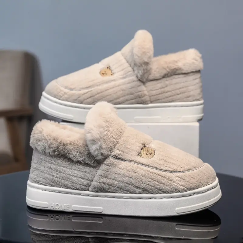 Winter Grey Cotton Slippers with Thick Soles - Image 6