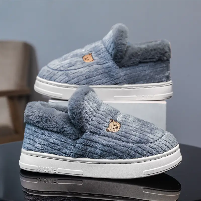 Winter Grey Cotton Slippers with Thick Soles - Image 7