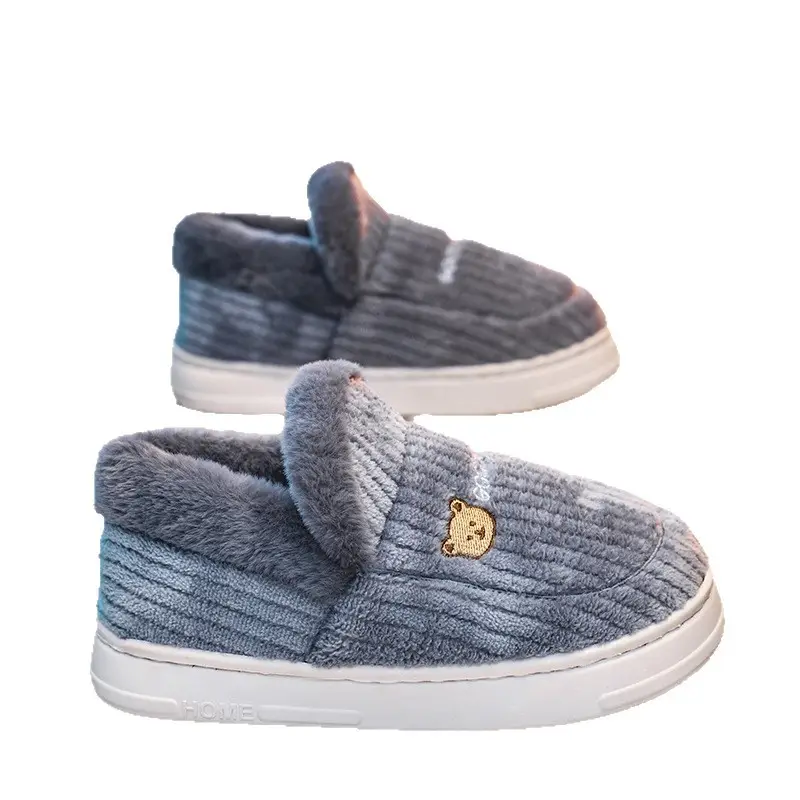 Winter Grey Cotton Slippers with Thick Soles - Image 9