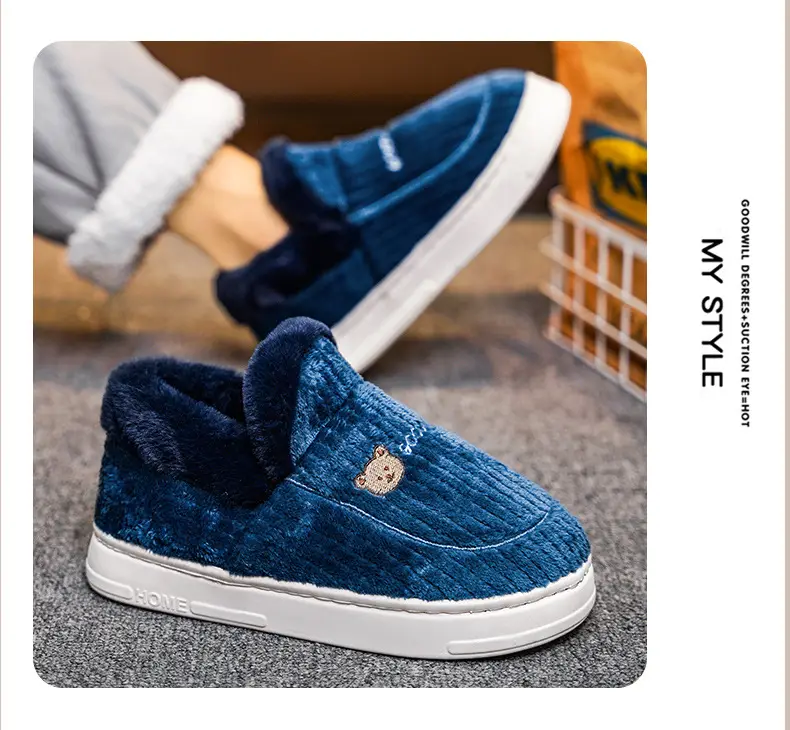 Winter Grey Cotton Slippers with Thick Soles — feature 10