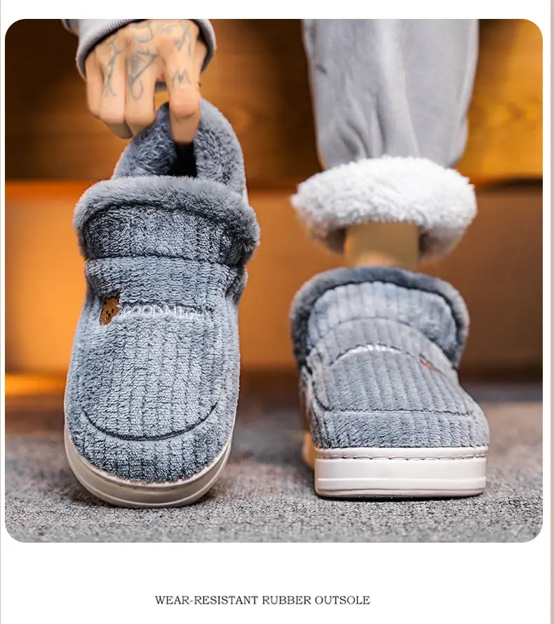 Winter Grey Cotton Slippers with Thick Soles — feature 12