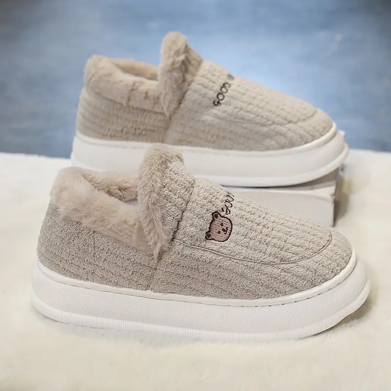 Winter Grey Cotton Slippers with Thick Soles - Image 3