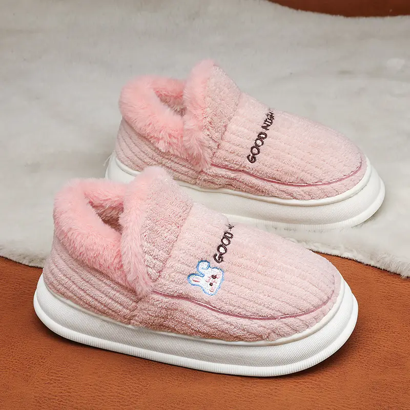 Winter Grey Cotton Slippers with Thick Soles - Image 4