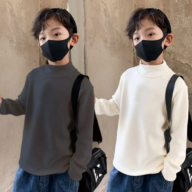 Autumn Winter Kids Turtleneck Long Sleeve Top Beige Cream